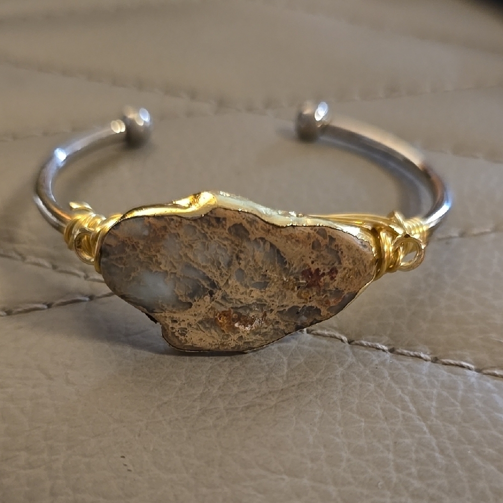 Gold and Silver Stone Cuff Bracelet